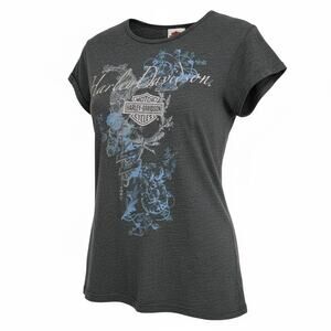 HARLEY-DAVIDSON Women's 2007 Floral Graphic Tee Shirt  M  Moto Casual Biker USA